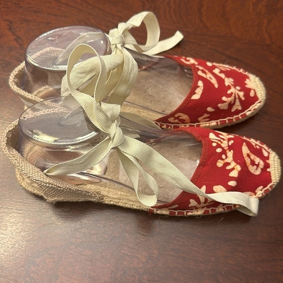 Wren x Soludos Batik Leaves Espadrille Sandals From Red & Cream Sz 9 Preppy Boho - Picture 8 of 12